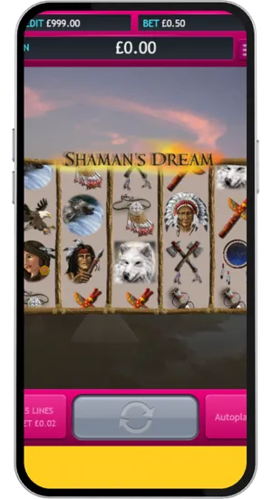 Hitting the spin button or activating autoplay for up to 100 automatic rounds in Shamans Dream slot